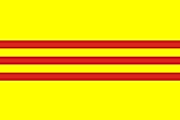 Yellow filed with three thin red stripes in the middle