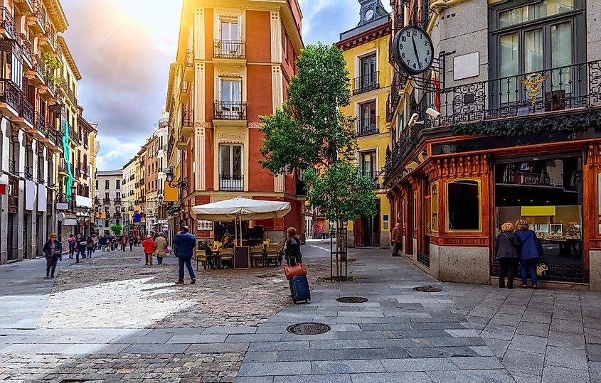 Old cozy street in Madrid, Spain.