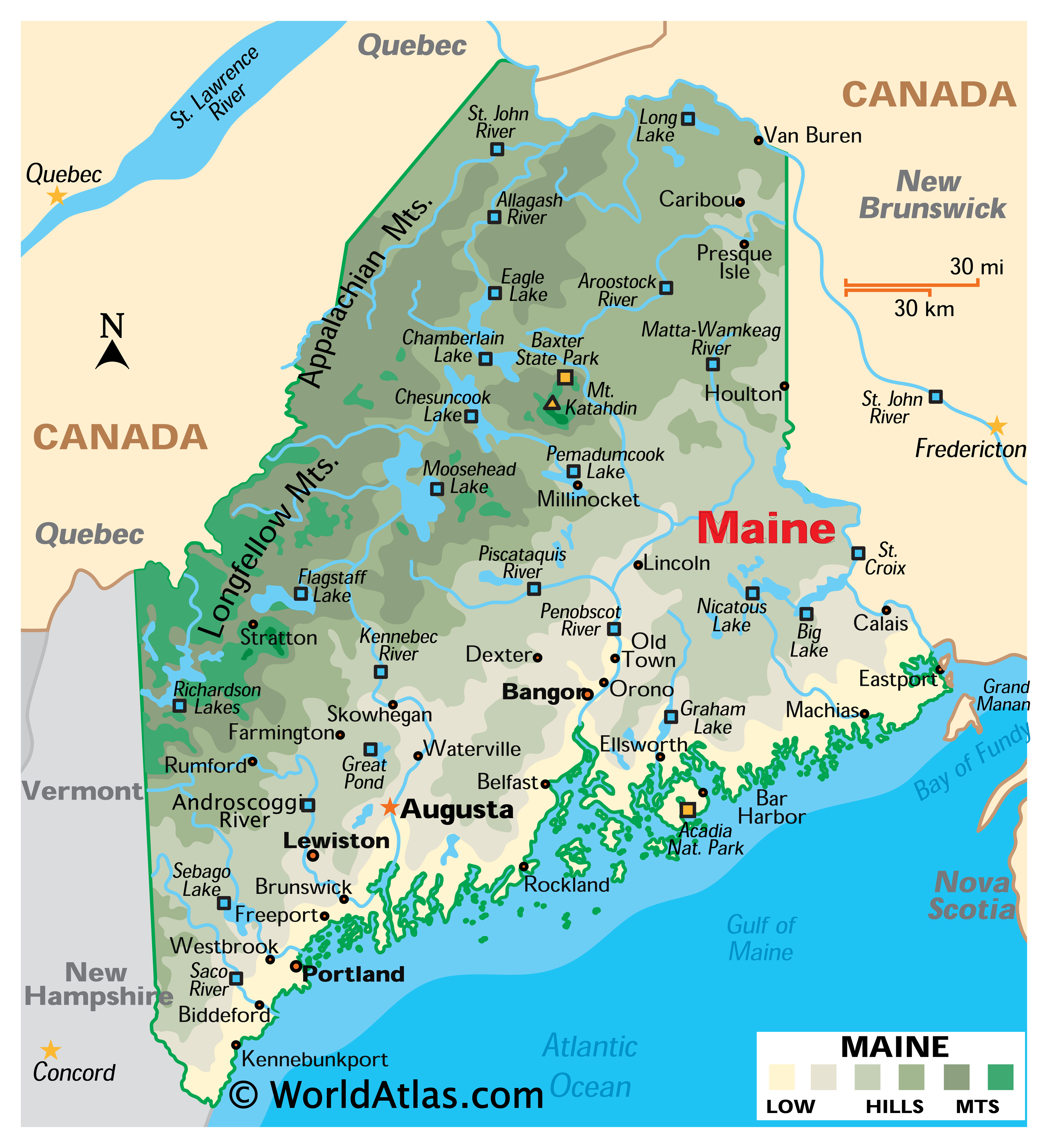 Map of Maine, USA