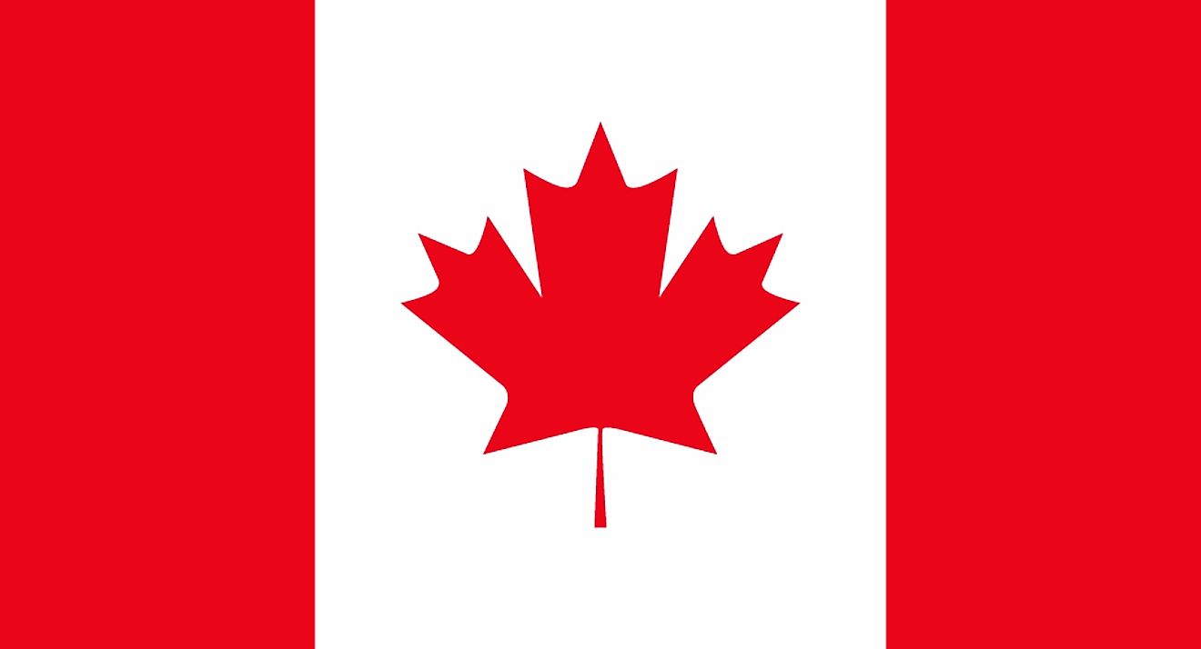 The National Flag of Canada features vertical red-white-red stripes with a large central red maple leaf