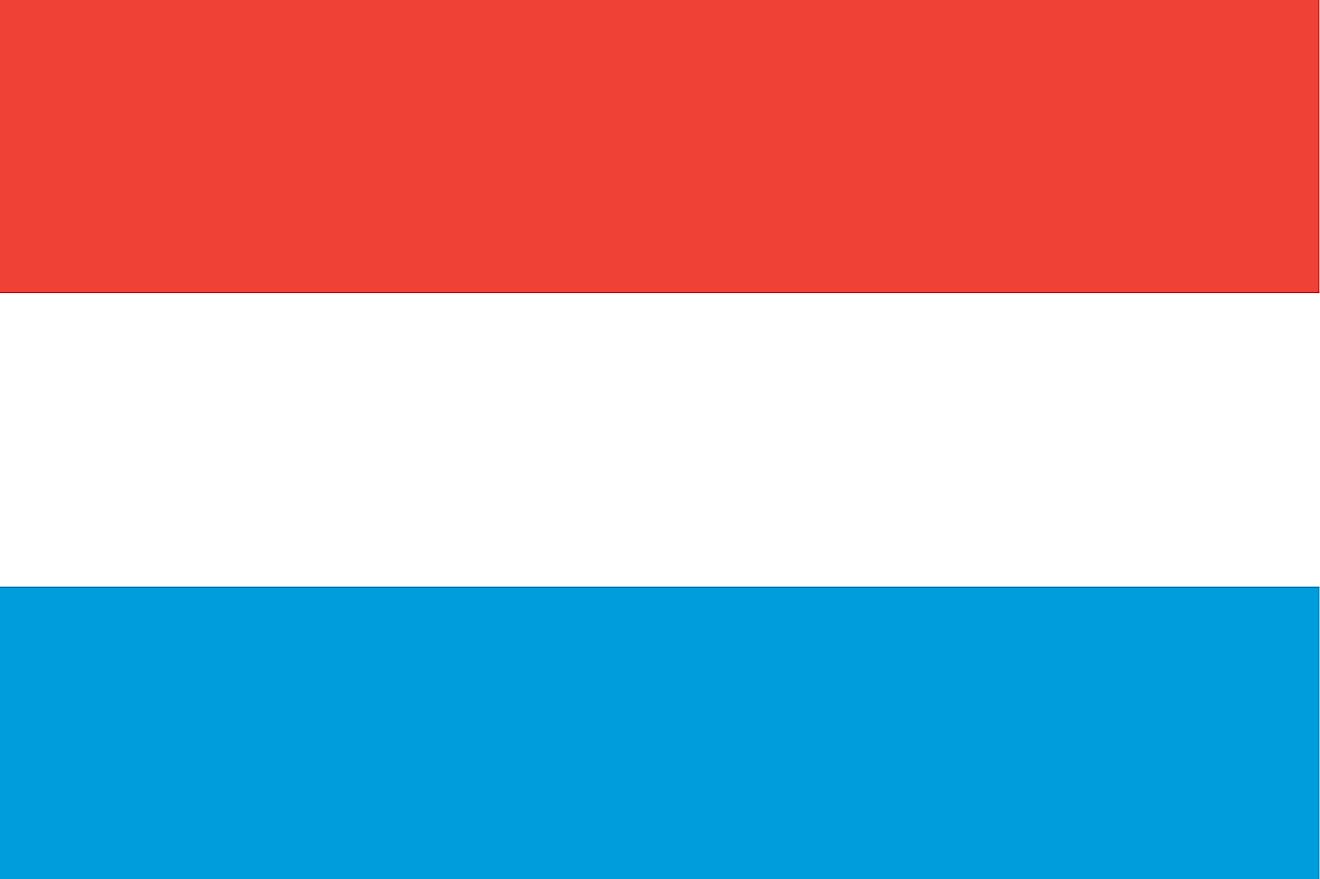 The flag of Luxembourg is a tricolor flag of three equal horizontal bands of red (top), white, and light blue.