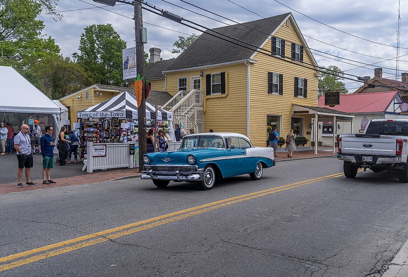 WineFest in St. Michaels, Maryland with busy downtown streets. Image credit tokar via Shutterstock