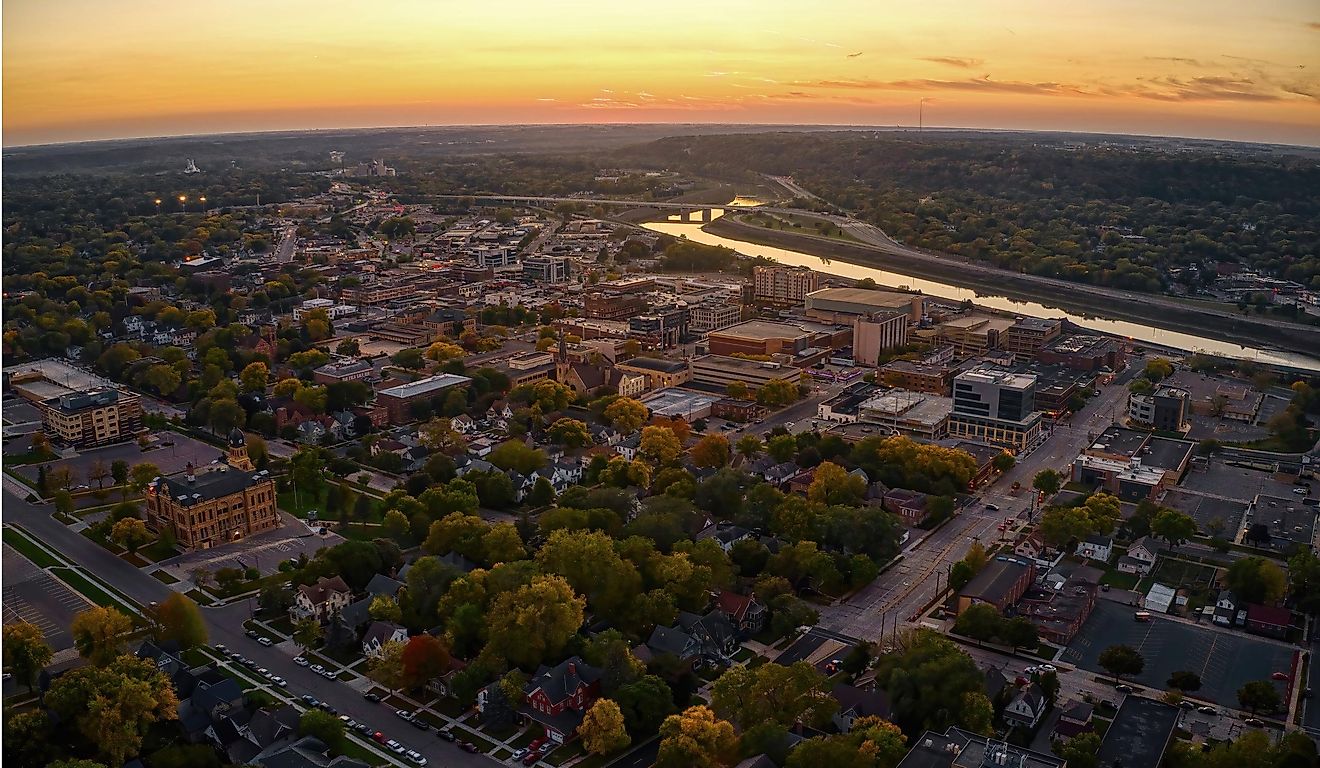 Aerial View of Mankato, Minnesota at Dusk