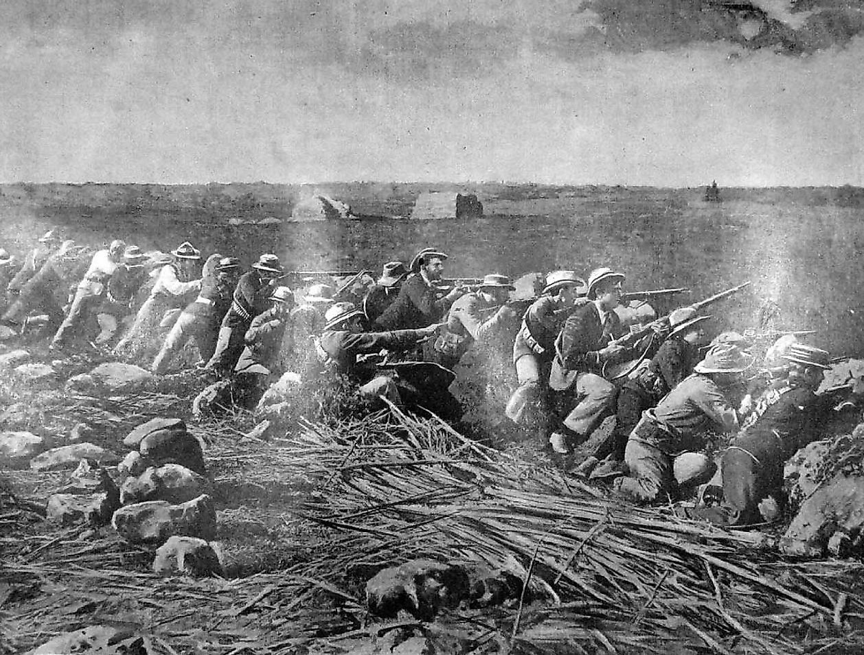 Boer soldiers fighting from the trenches during the battle in Mafeking.