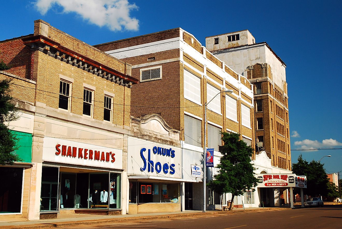 A downtown district in Clarksdale Mississippi. Editorial credit: James Kirkikis / Shutterstock.com