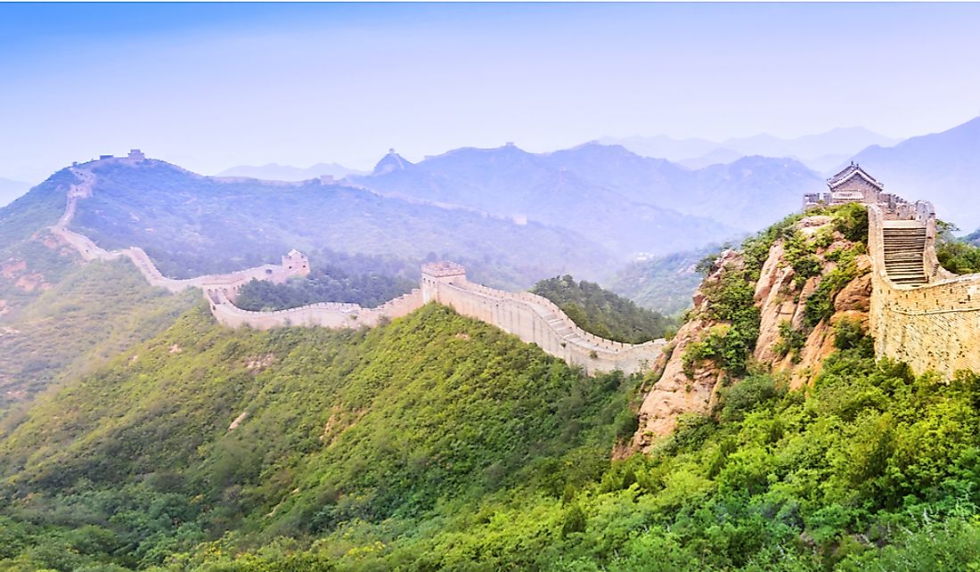 The Great Wall spans mountains, deserts, and more.
