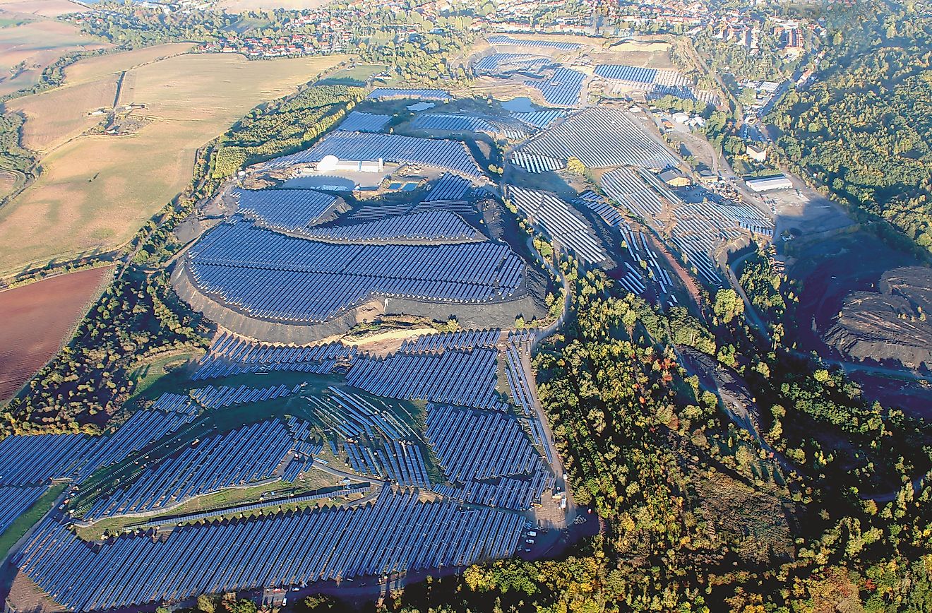 Krughütte Solar Park in Germany. Solar Power Is The Hope For A Brighter Future, An Alternative Source Of Energy.