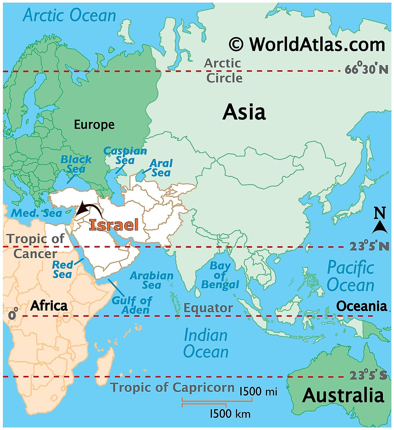 Map showing location of Israel in the world.
