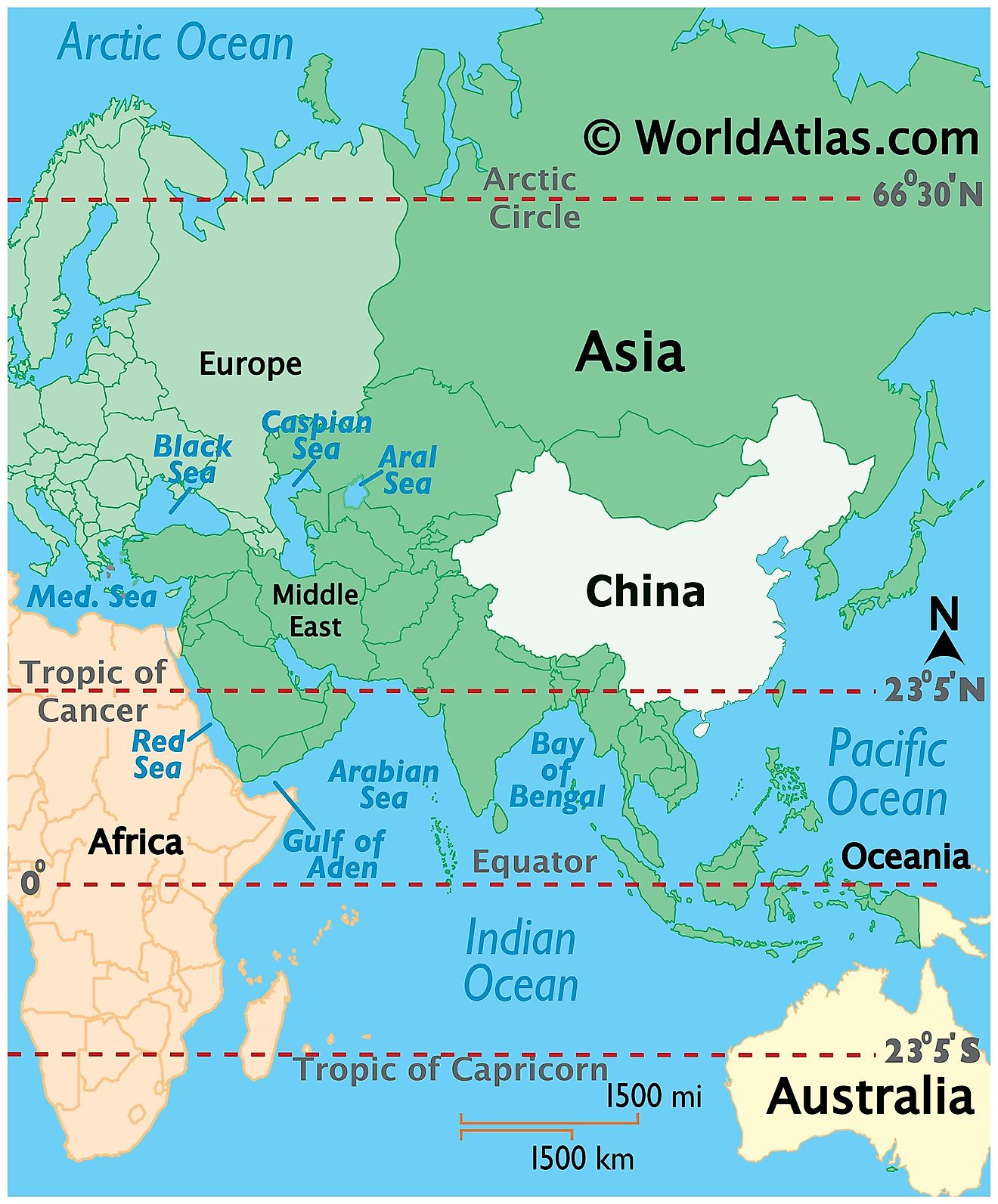 Map showing location of China in the world.