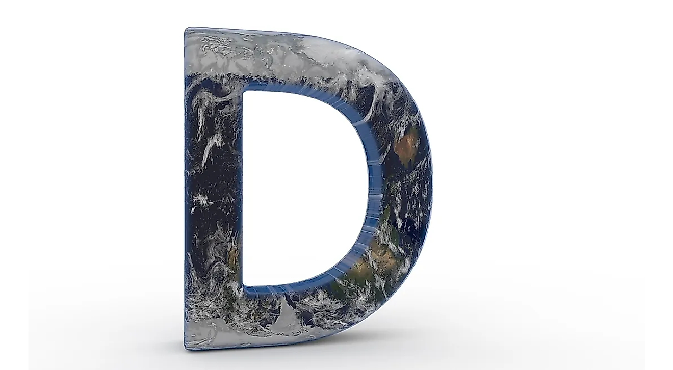 The Letter "D" decorated in the features of Planet Earth.