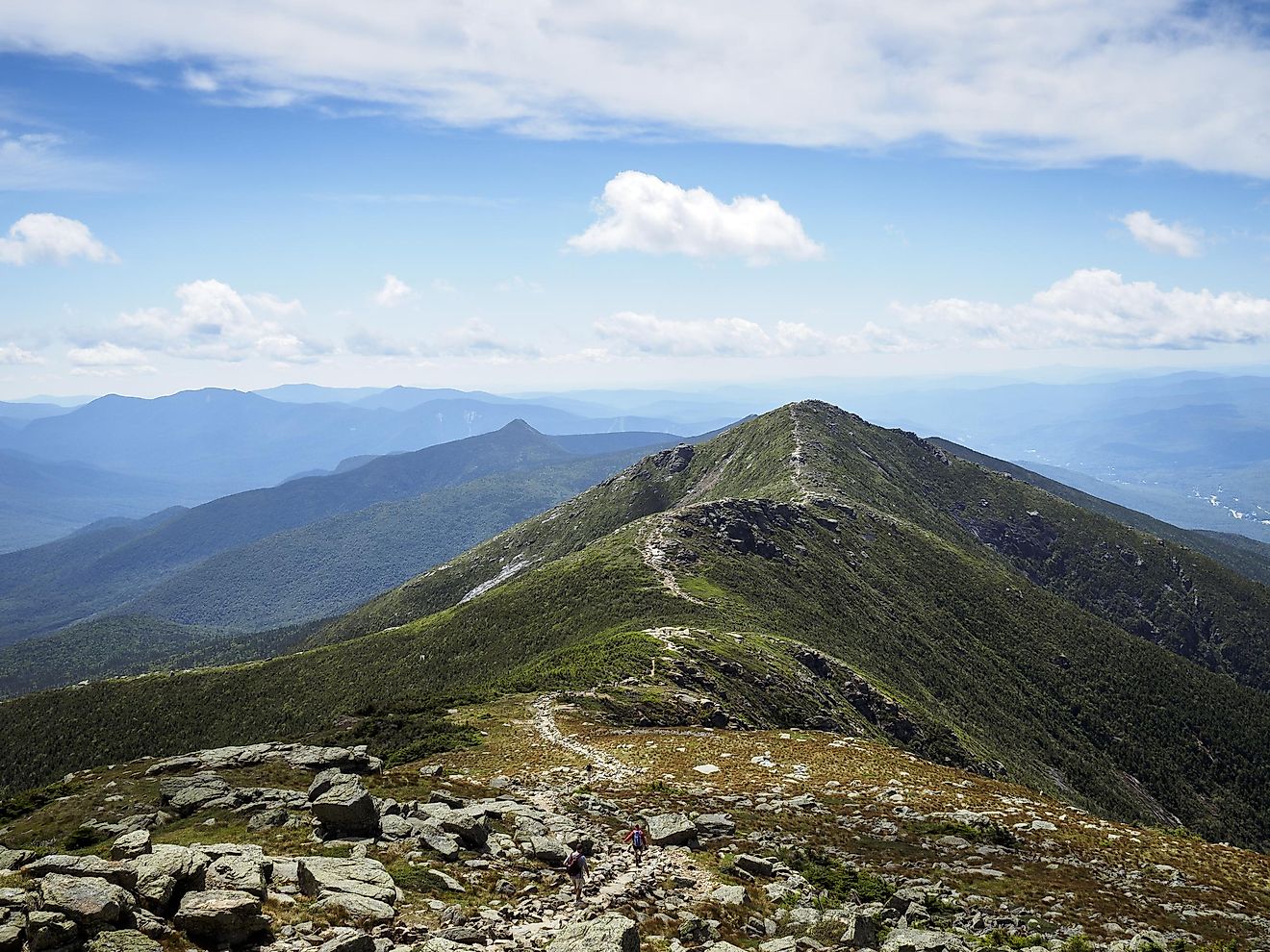 Appalachian Trail on a sunny day in White Mountains Franconia Ridge, New Hampshire