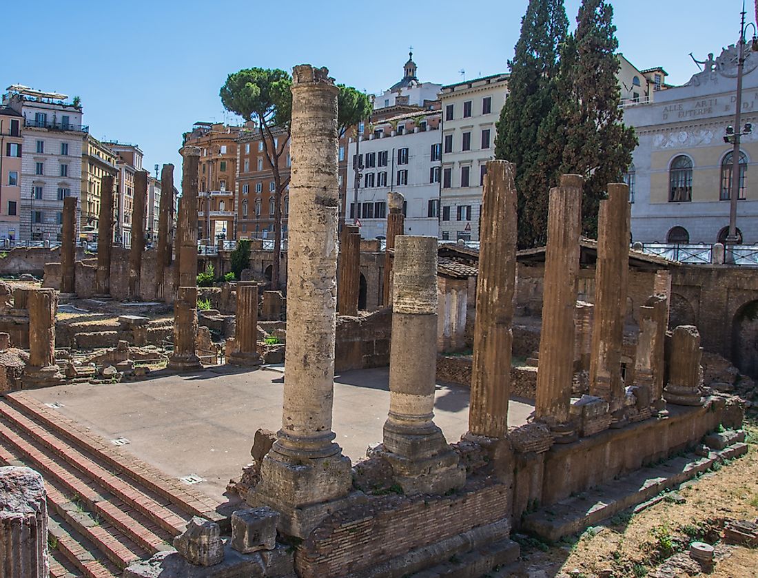 Remains of the Largo di Torre Argentina in Rome, Italy were Julius Caesar was killed.
