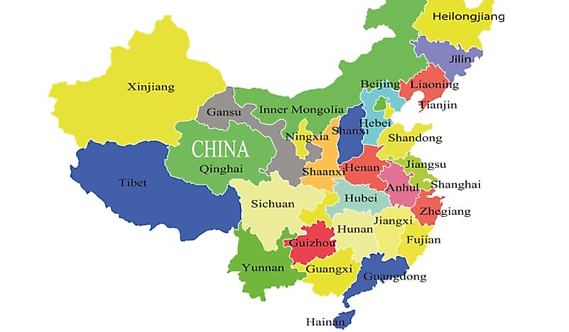 Map showing political regions of China. 