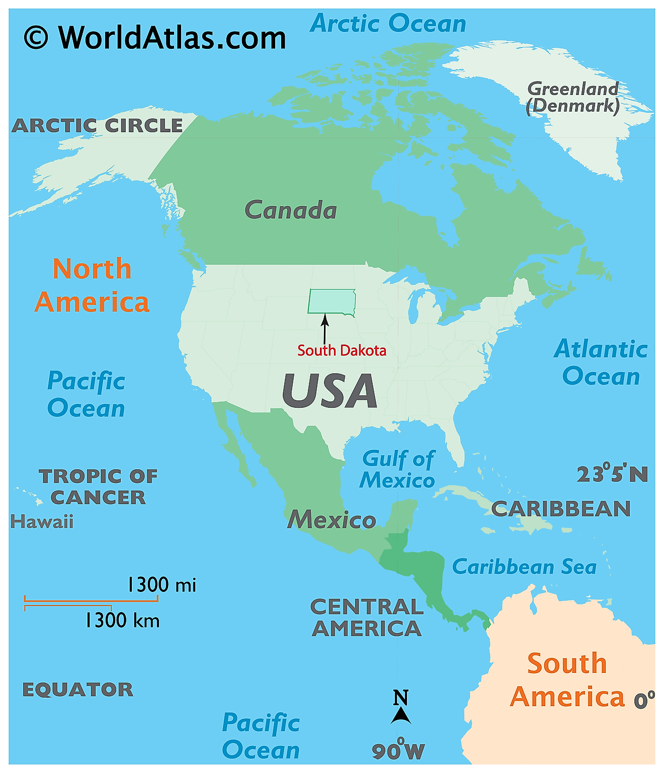 Map showing location of South Dakota in the world.