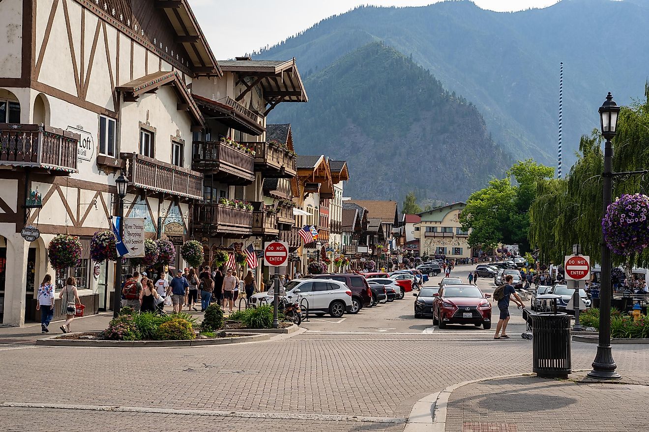 Leavenworth, Washington, USA. Shops and restaurants in the downtown area. Editorial credit: melissamn / Shutterstock.com