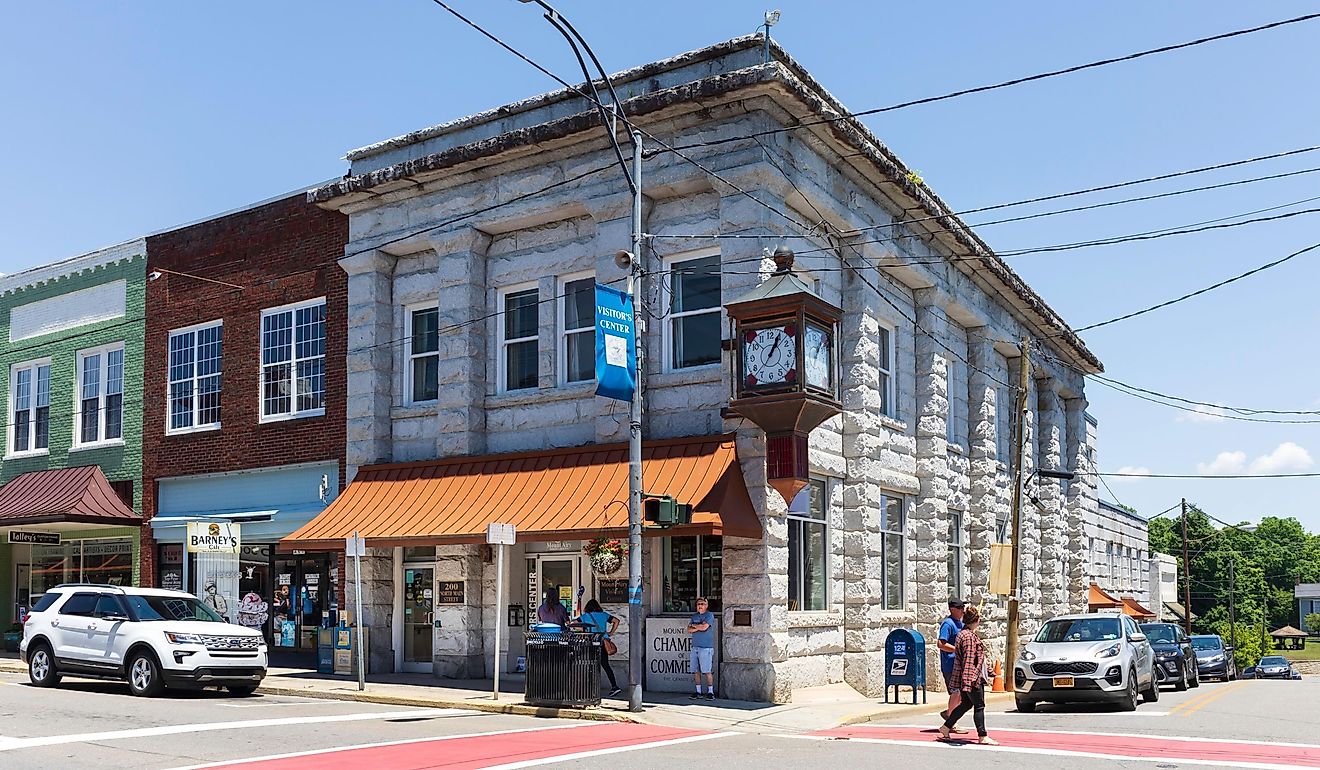 The Mount Airy Chamber of Commerce and Visitors' Center sets on Main Street. Editorial credit: Nolichuckyjake / Shutterstock.com