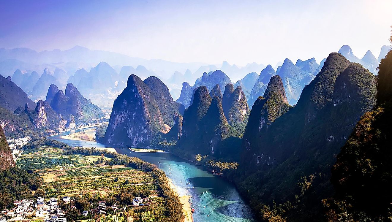 Unique and spectacular karst landforms in Yangshuo, Guilin, China.