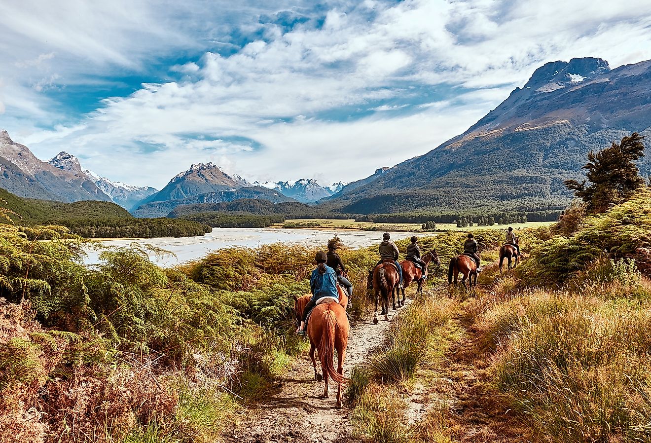Tourist embark on horseback on a farm in Glenorchy, New Zealand. Image credit superjoseph via Shutterstock