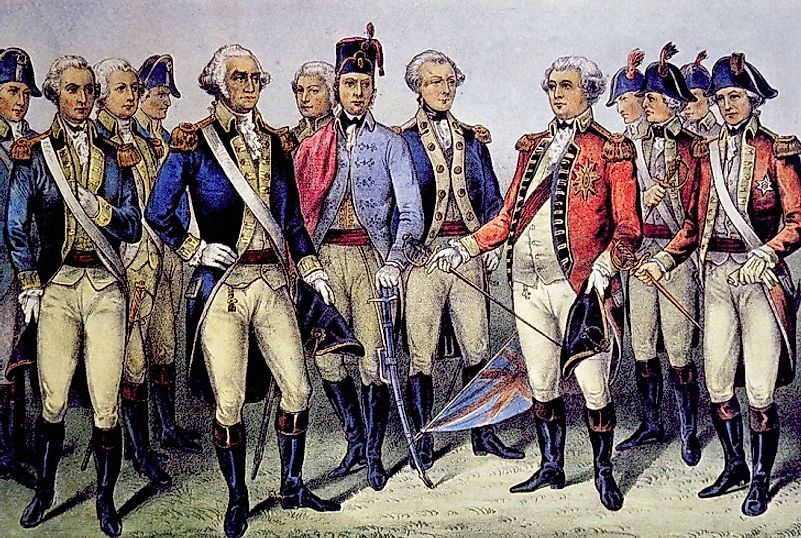 Continental Army General George Washington accepts British General Charles Cornwallis's surrender, following the 1781 Siege of Yorktown
