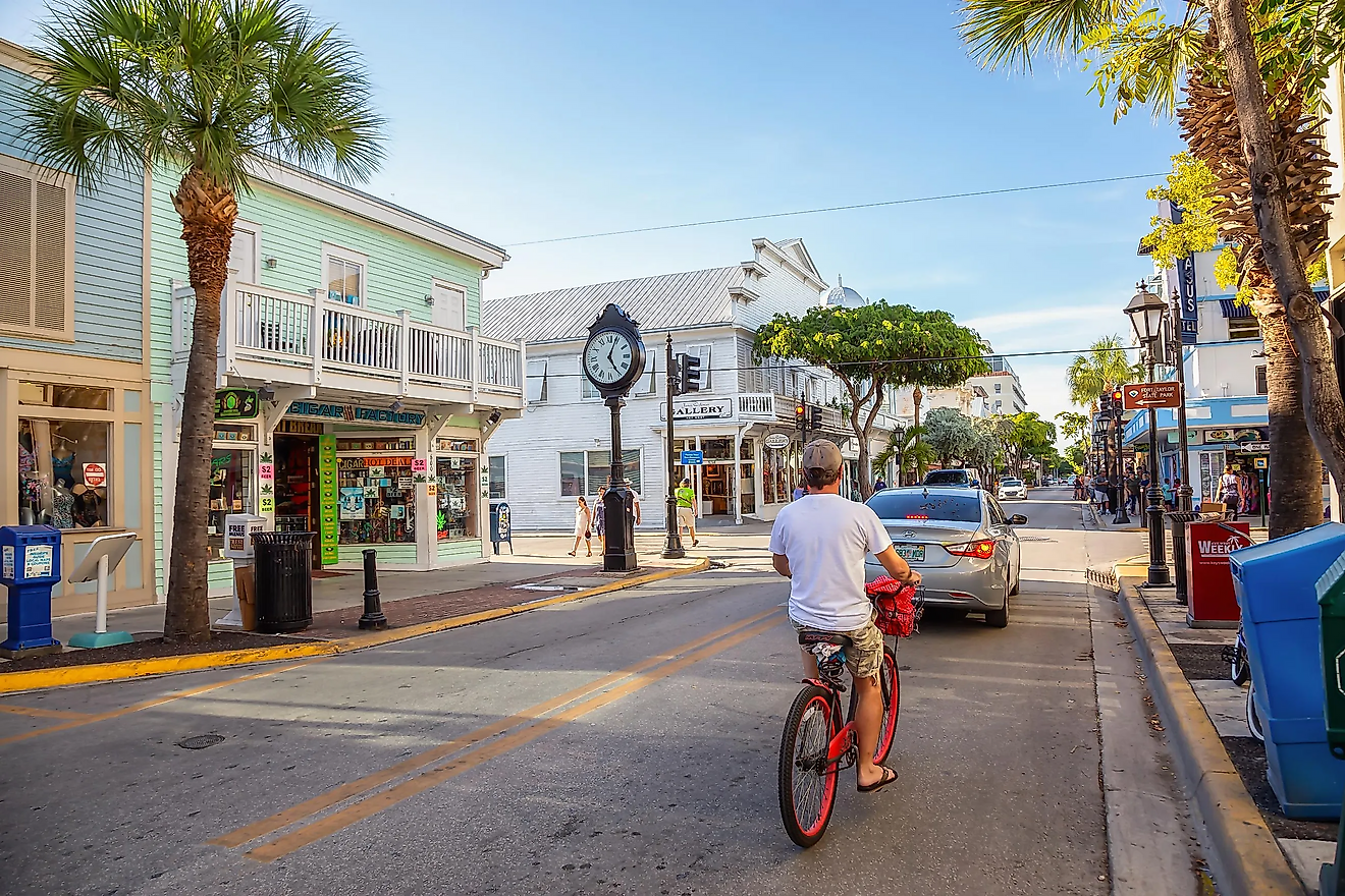 Street view of the Main Strip in the Downtown City where all the bars are located in Key West, Florida