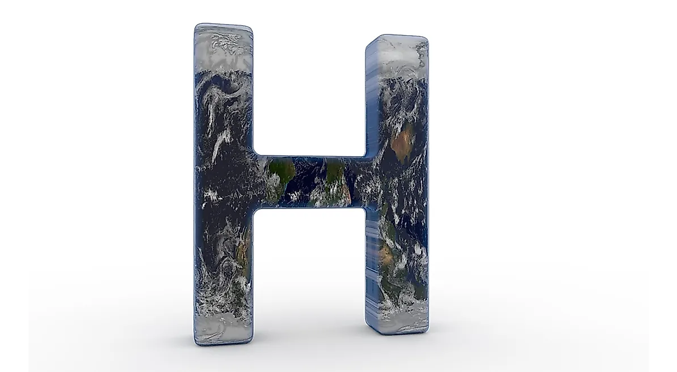 The Letter "H" decorated in the features of Planet Earth.