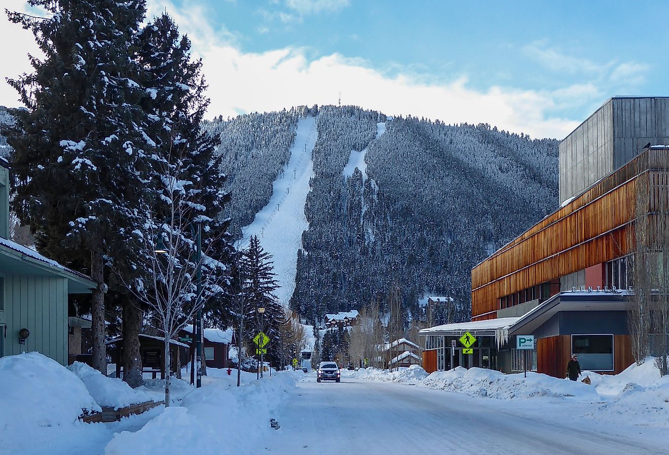 Downtown streets of Jackson, Wyoming, during winter.