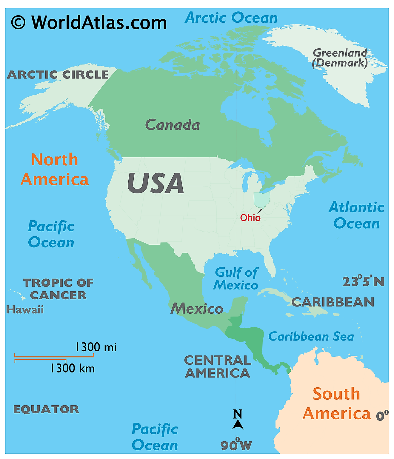 Map showing location of Ohio in the world.