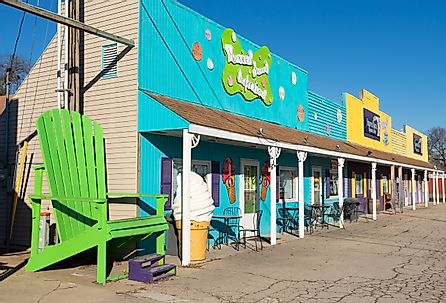 Colorful buildings and storefronts in North Utica, Illinois, USA. Image credit Eddie J. Rodriquez via Shutterstock.