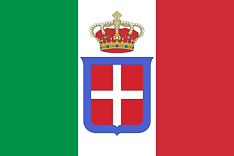 Flag of Italy with a shield and crown centered on white