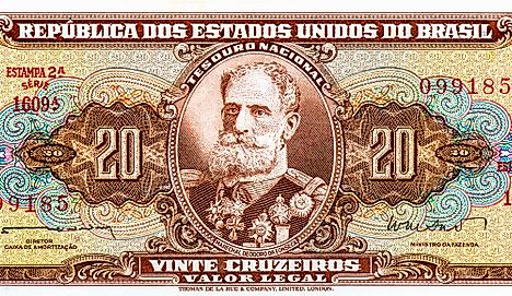 Portrait of Marshal Manuel Deodoro da Fonseca in Brazil 20 cruzeiros (1950) Banknotes. 