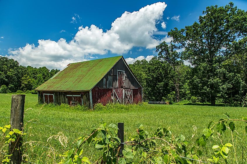 Floyd County, Virginia: View of an old barn in the foothills of the Blue Ridge Mountains.