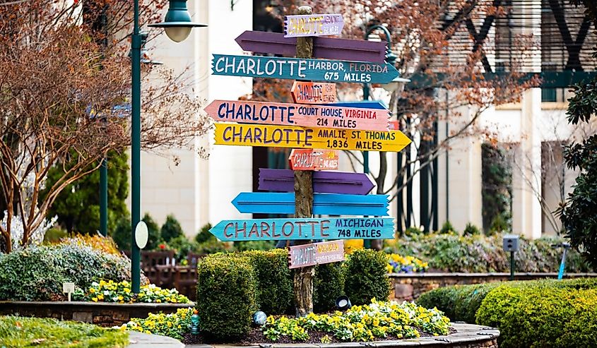 Colorful direction signs in Charlotte's City Center