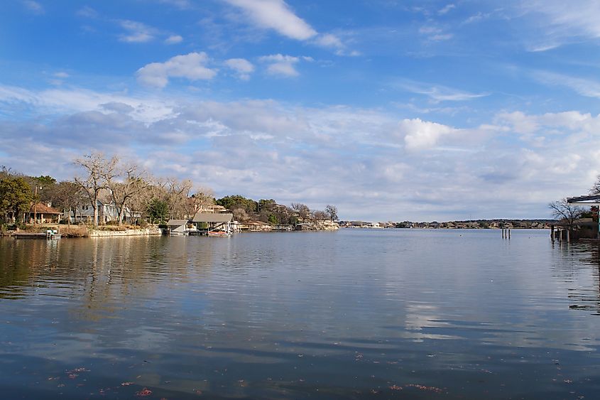A view of Lake Granbury from someone's backyard.