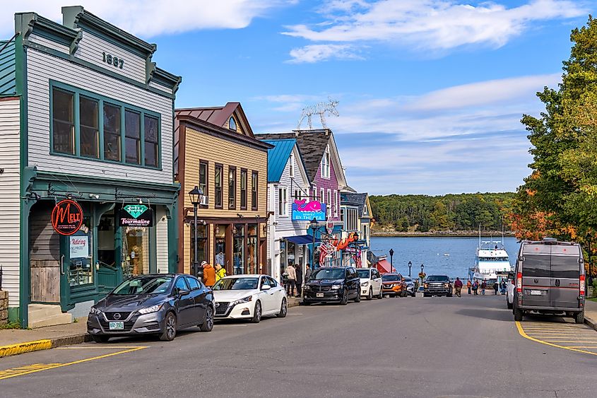 The historic Main Street in Bar Harbor, Maine