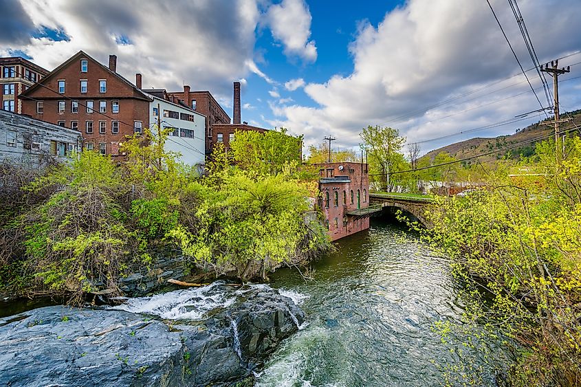 Stream flowing through the picturesque town of Brattleboro, Vermont.