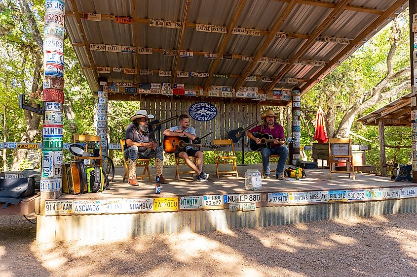 Performers playing music in Luckenbach, Texas
