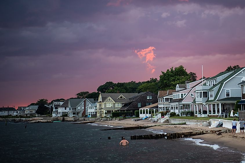 Madison, Connecticut: Blue hour after sunset view from East Wharf beach.