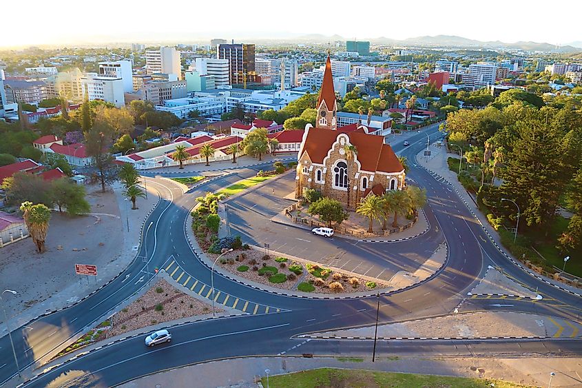 Aerial city view of Windhoek at sunset. Image used under license from Shutterstock.com.