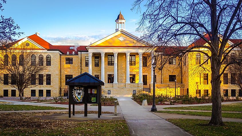 The iconic Picken Hall on the Fort Hays State University campus in Kansas.