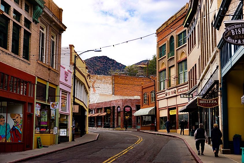 A street view of Bisbee, Arizona, known for its grassroots, southwestern Americana.