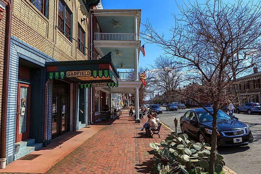 The charming business district in Chestertown, Maryland. 