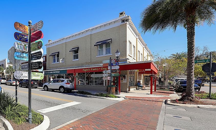 Colorful Mount Dora, Florida, downtown area.