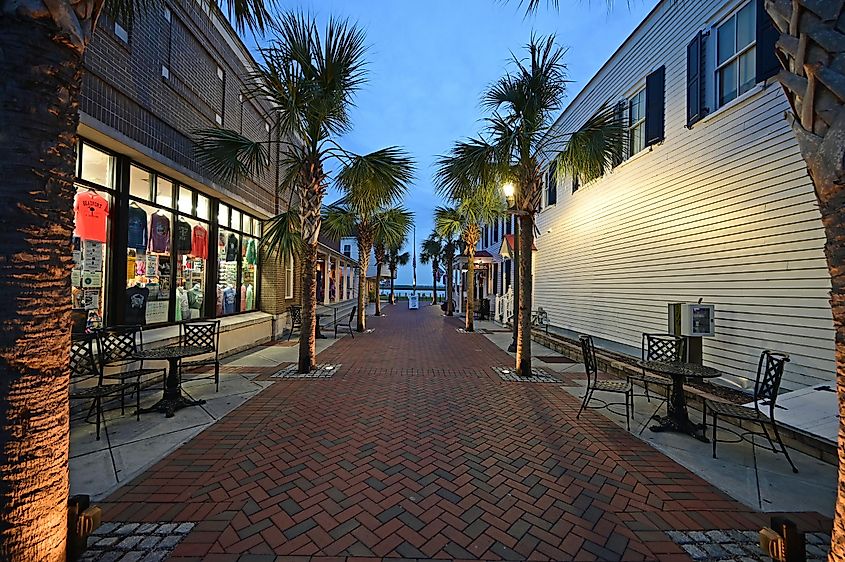 Beaufort, South Carolina: Downtown historic district at dusk.