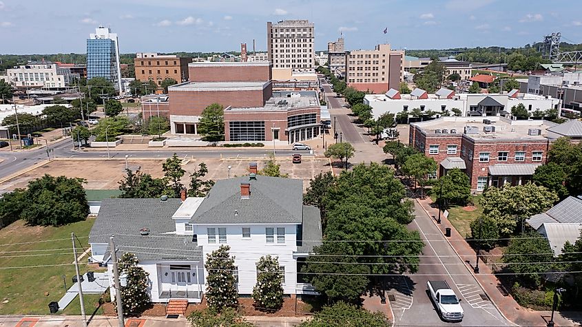 Aerial view of downtown Alexandria in Louisiana.