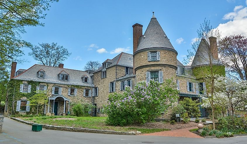 French chateau-style home of the Grey Towers National Historic Site in Milford, Pennsylvania.