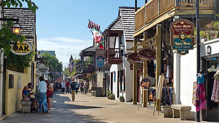 Tourists on St George Street in St. Augustine, Florida