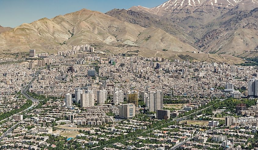 View from Milad Tower over apartment blocks in Northern Tehran, Iran.