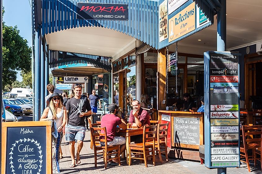 People walking around in Byron Bay, New South Wales.