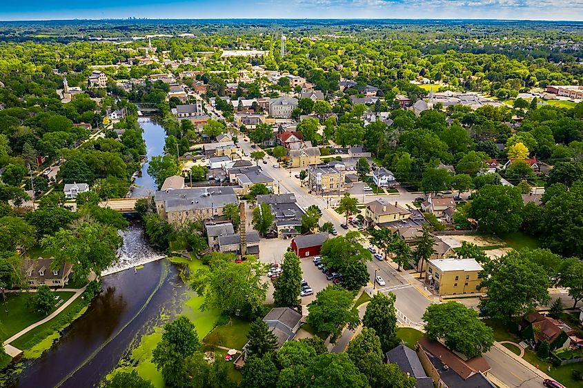 Aerial view of Cedarburg, Wisconsin.