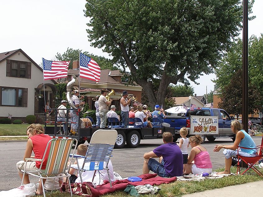 A band playing during the Bavarian Blast Parade event in New Ulm, Minnesota